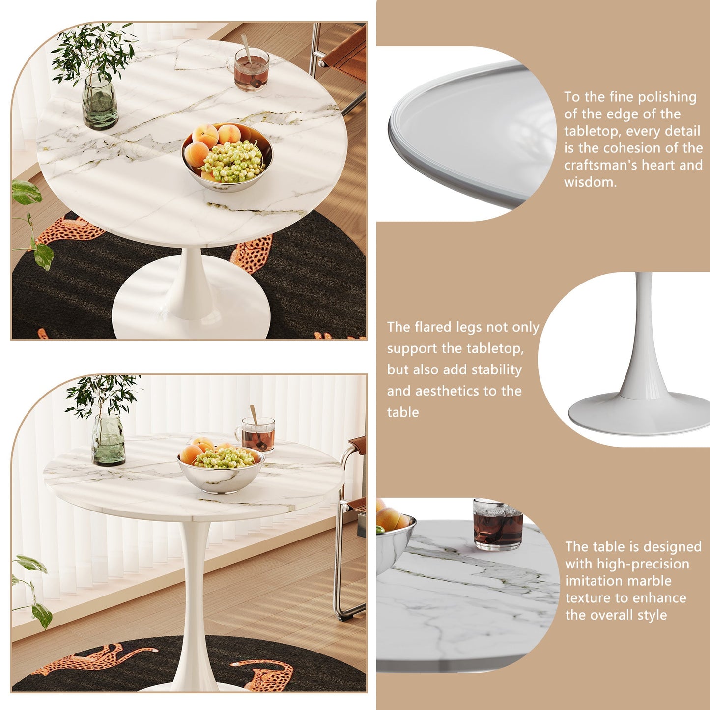 31.4" Modern White Marble Round Dining Table Set – Elegant & Space-Saving