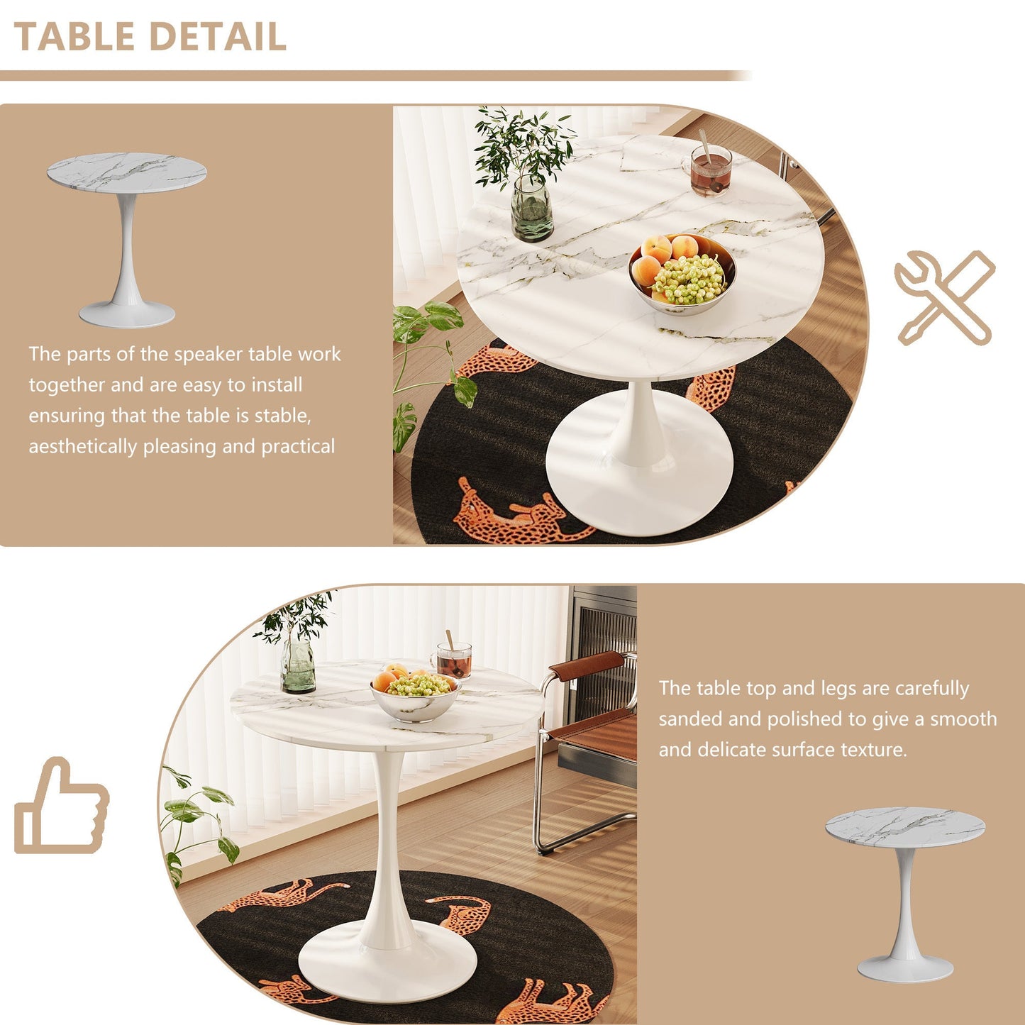 31.4" Modern White Marble Round Dining Table Set – Elegant & Space-Saving