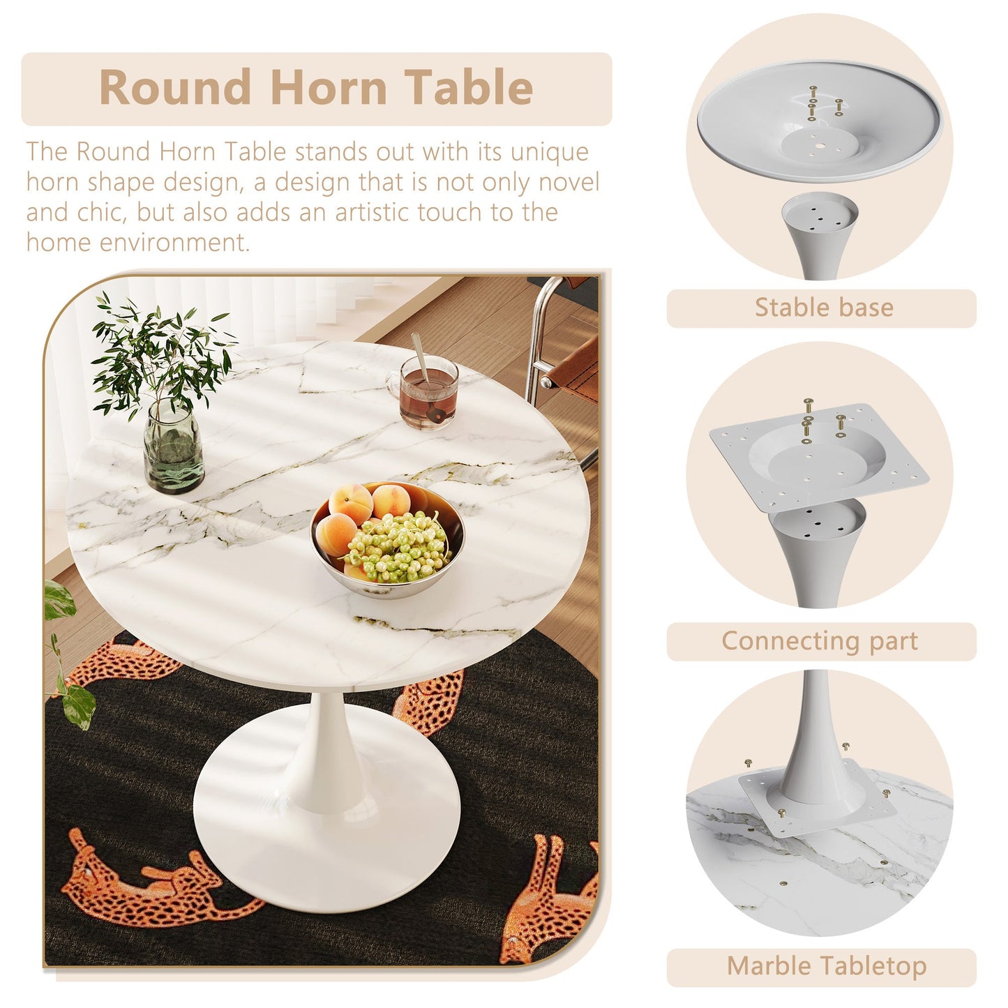 31.4" Modern White Marble Round Dining Table Set – Elegant & Space-Saving