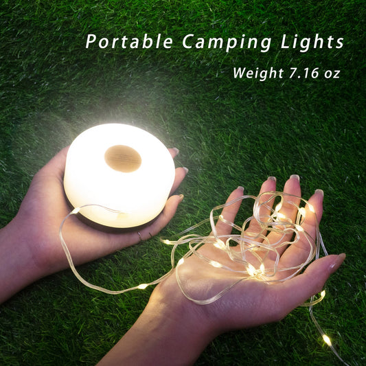 Camping Lights String, Outdoor Rechargeable Lights with 5 Lighting Modes, Type-C Charging, 20s Roll Up- Portable LED Camping String Lights for Camping, Hiking, House Decorate HYUGA (26.24ft)