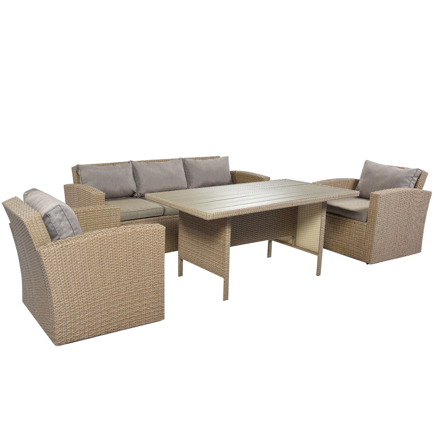 4-Piece Conversation Sofa Set with Beige Cushions