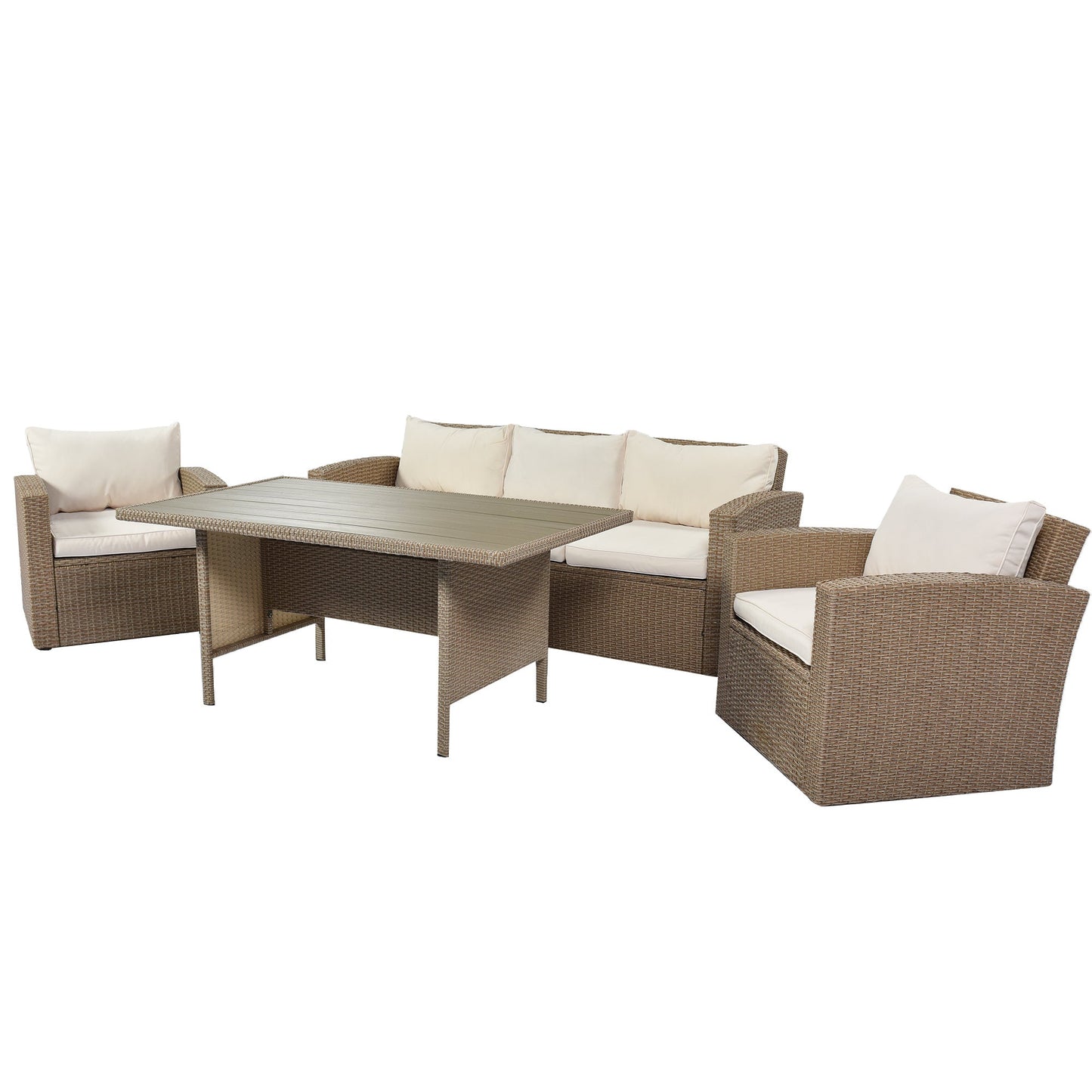 4-Piece Conversation Sofa Set with Beige Cushions