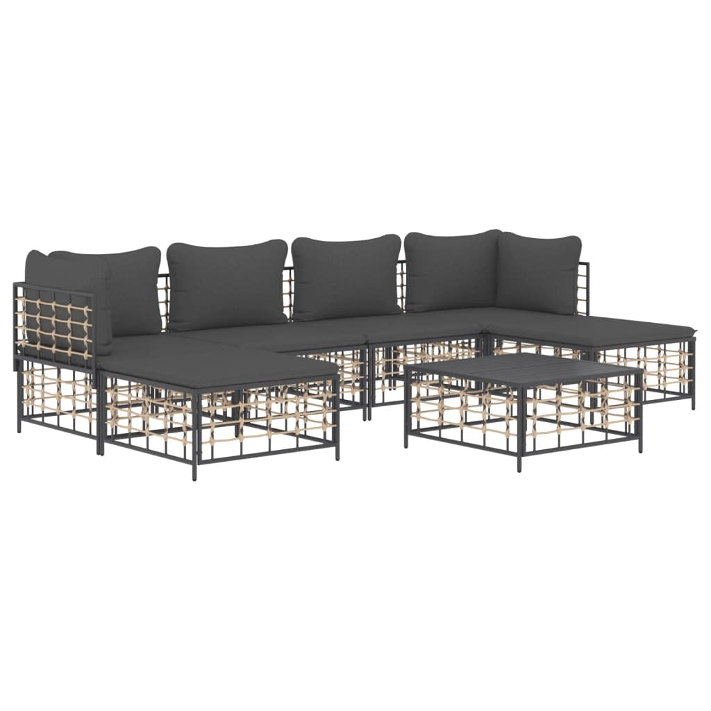 7 Piece Patio Lounge Set with Cushions Anthracite Poly Rattan