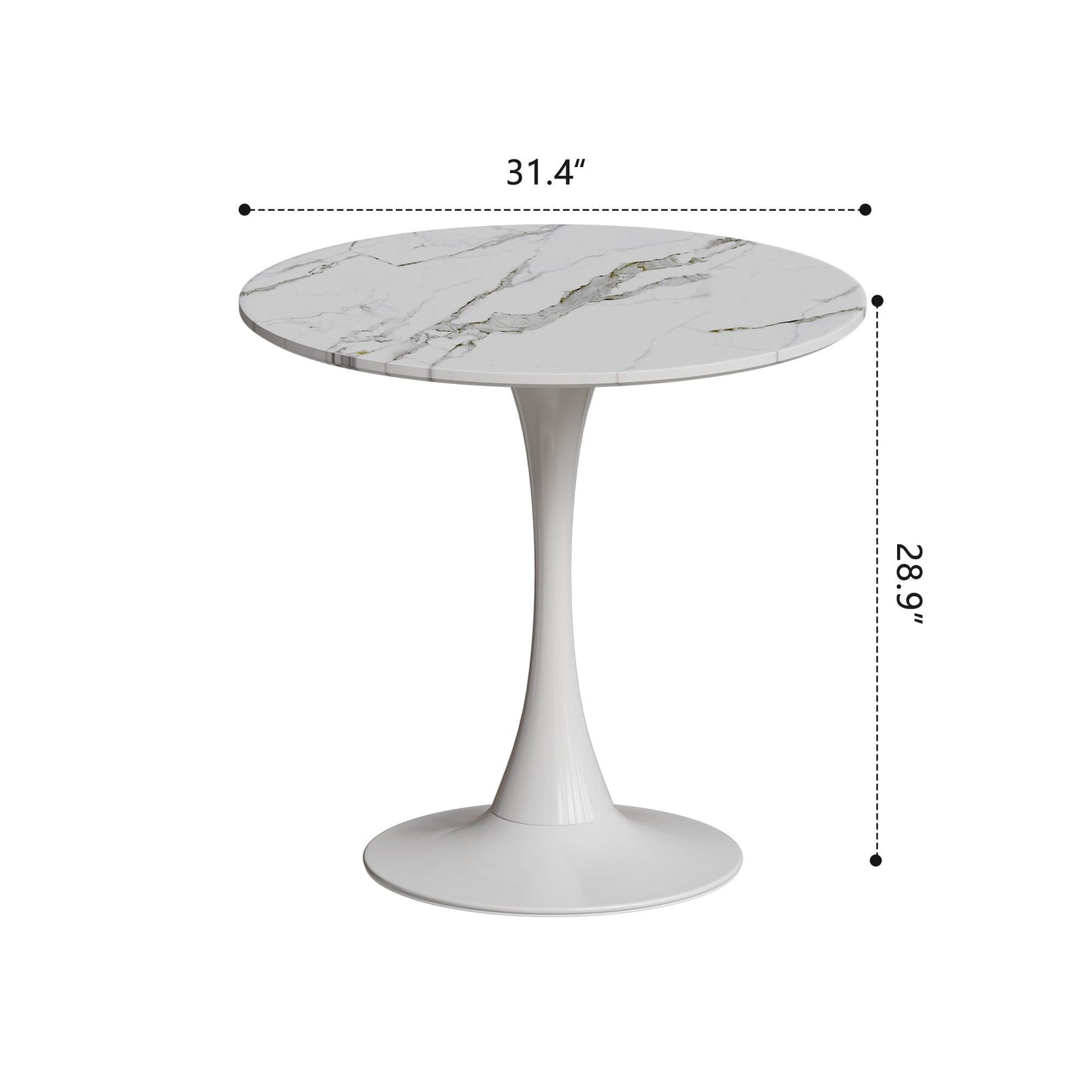 31.4" Modern White Marble Round Dining Table Set – Elegant & Space-Saving