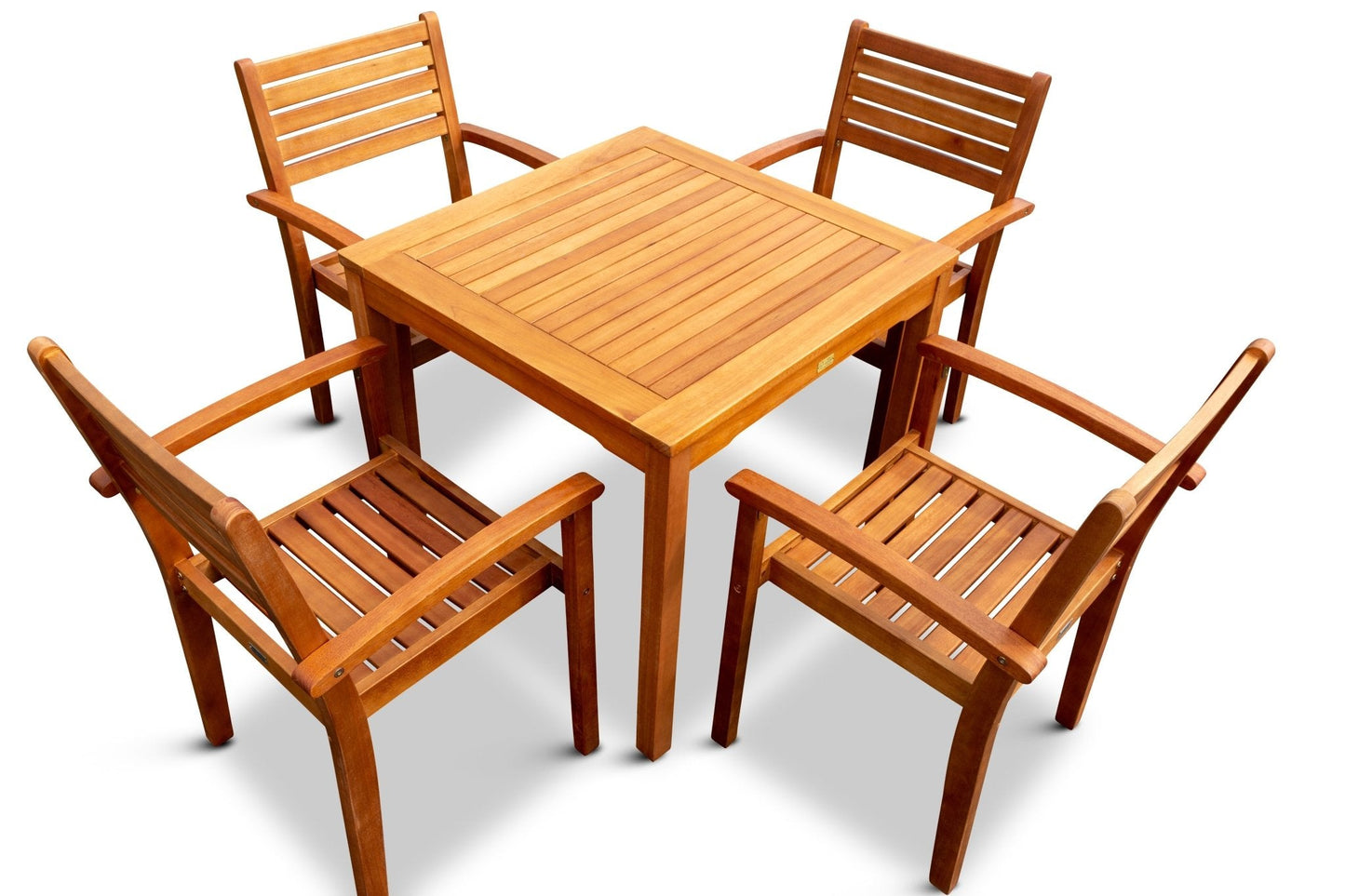 Leadville Eucalyptus Outdoor Square Dining Set With 4 Stacking Armchairs