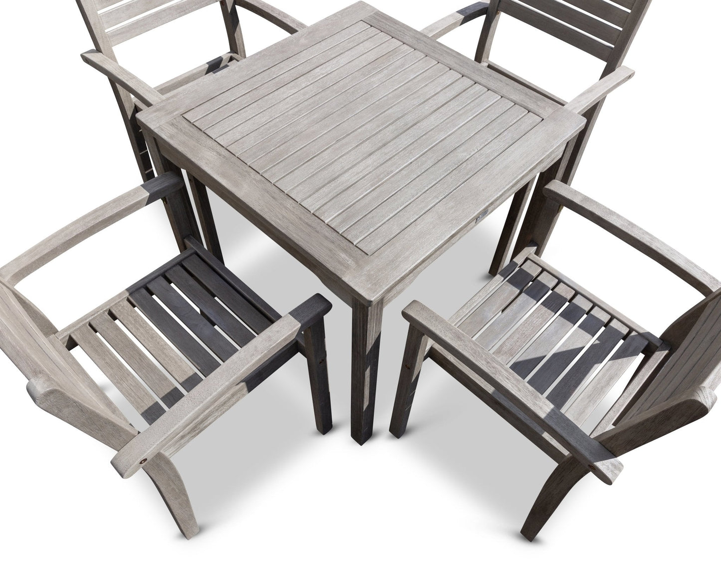 Leadville Eucalyptus Outdoor Square Dining Set With 4 Stacking Armchairs