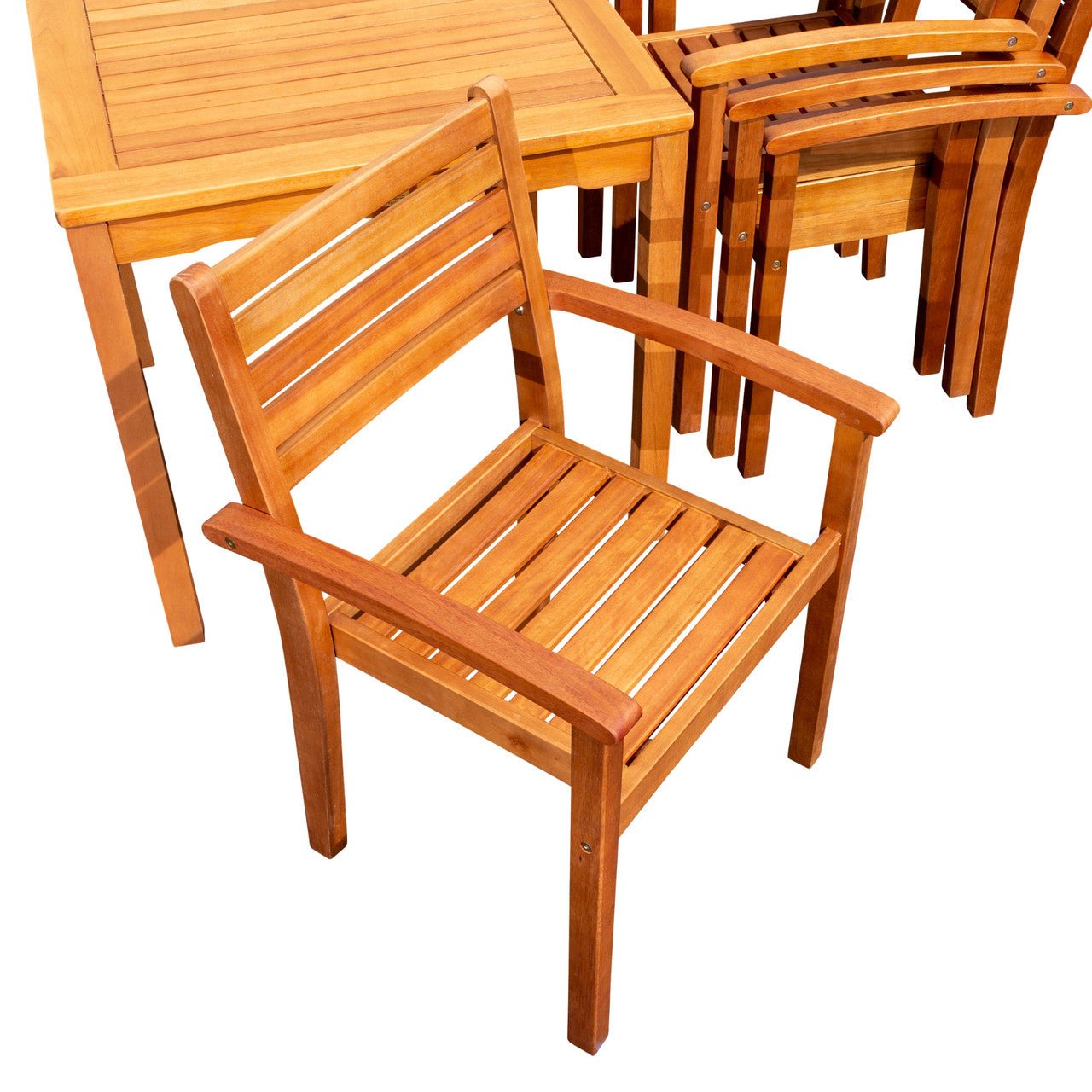 Leadville Eucalyptus Outdoor Square Dining Set With 4 Stacking Armchairs