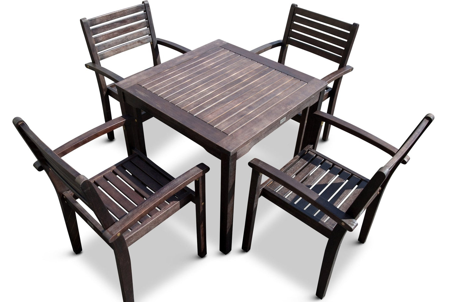 Leadville Eucalyptus Outdoor Square Dining Set With 4 Stacking Armchairs